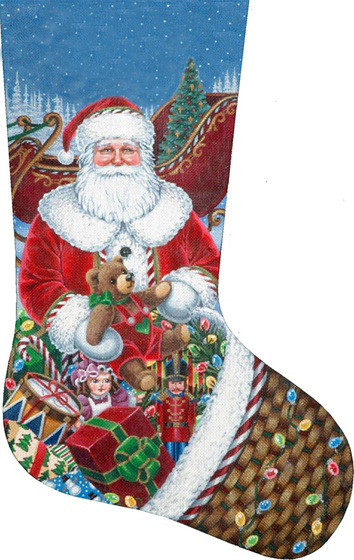 Packing the Sleigh Hand Painted Needlepoint Stocking Canvas