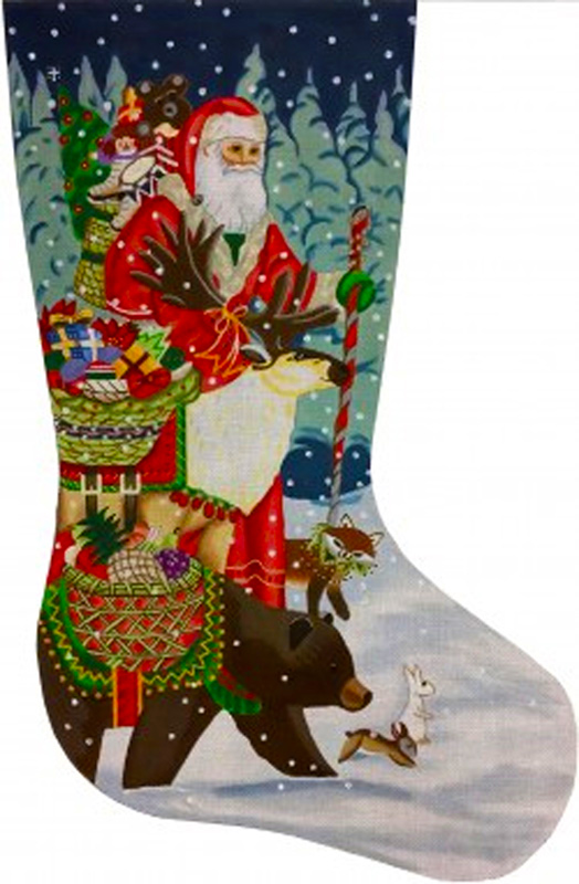 Christmas Offerings Hand Painted Needlepoint Stocking Canvas - Liz Goodrick-Dillon with Custom Kit