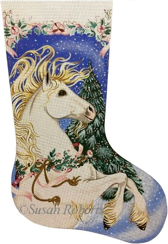 Magic Christmas Stallion Hand Painted Needlepoint Stocking Canvas - Liz Goodrick-Dillon