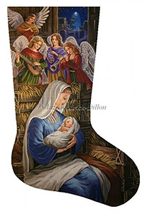 Madonna and Angels Hand Painted Needlepoint Stocking Canvas