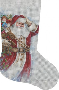 Blizzard Santa Hand Painted Needlepoint Stocking Canvas