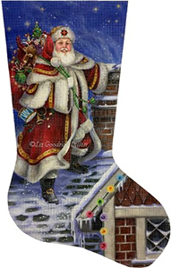 Up on the Rooftop Hand Painted Needlepoint Stocking Canvas - Liz Goodrick-Dillon
