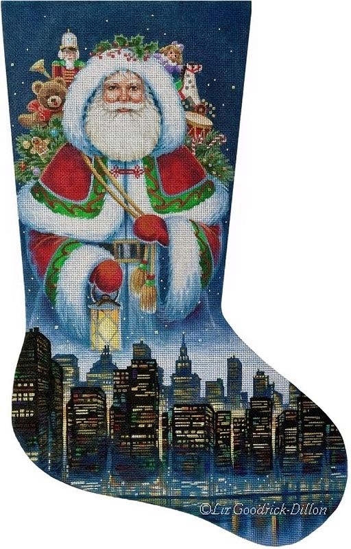 Spirit of Christmas City Hand Painted Needlepoint Stocking Canvas - Liz Goodrick-Dillon
