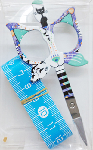 Bohin 3.5" Cat Scissors & Measuring Tape Blue