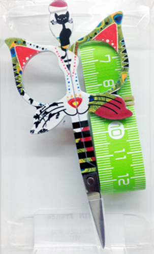 Bohin 3.5" Cat Scissors & Measuring Tape Green