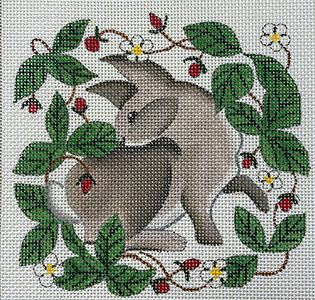 Barbara Eyre Needlepoint Designs - Hand-painted Canvas - Rabbit in Strawberries