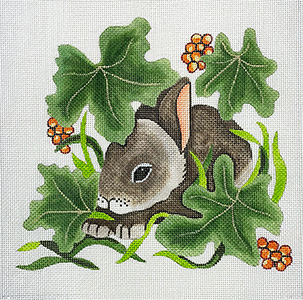 Barbara Eyre Needlepoint Designs - Hand-painted Canvas - Bunny in Leaves