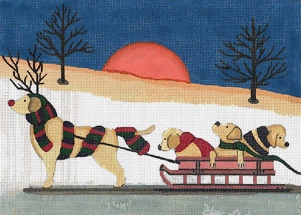 Labrador Retriever on Sled Hand Painted Needlepoint Canvas from Cindi Lynch