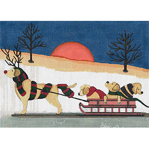 Labrador Retriever on Sled Hand Painted Needlepoint Canvas from Cindi Lynch
