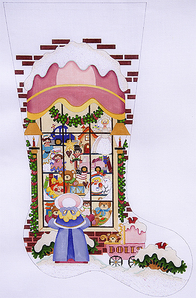 Doll Shop Full Window Pink Canopy Female - Hand-painted Christmas Stocking Canvas