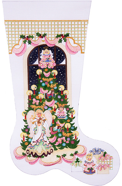 Angel Tree Hand-painted Christmas Stocking Canvas