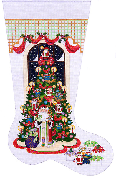 Santa Tree Hand-painted Christmas Stocking Canvas