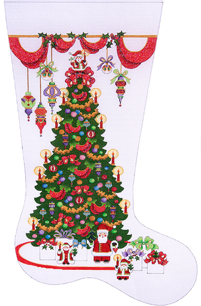 Decorated Tree Hand-painted Christmas Stocking Canvas