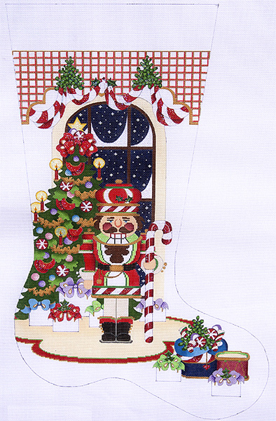 Candy Cane Nutcracker Hand-painted Christmas Stocking Canvas