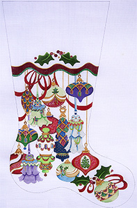 Multi Ornament Hand-painted Christmas Stocking Canvas