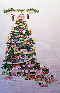 Transportation Tree for Girls - Pink Ribbons Hand-painted Christmas Stocking Canvas