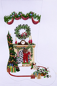 Boy Hanging Stocking Hand-painted Christmas Stocking Canvas