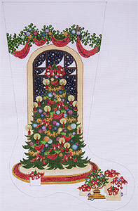 Elegant Tree Heavy Garland with Swags Hand-painted Christmas Stocking Canvas