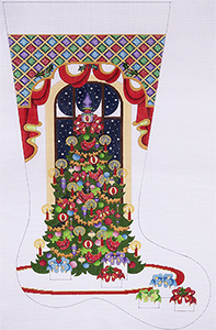 Fancy Tree with Diamond Top Hand-painted Christmas Stocking Canvas