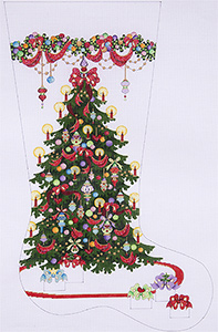 Elegant Tree with Fancy Ornaments Hand-painted Christmas Stocking Canvas