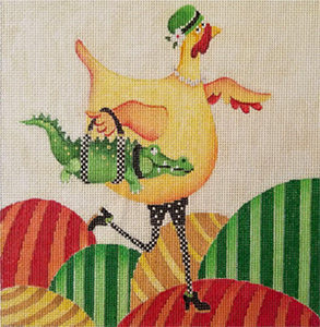 Chicken Fashionista Hand Painted Needlepoint Canvas from Debbie Hubbs