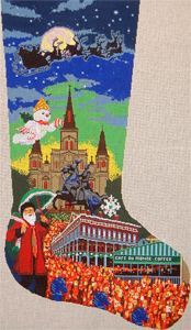 New Orleans Christmas Stocking - Hand Painted Canvas