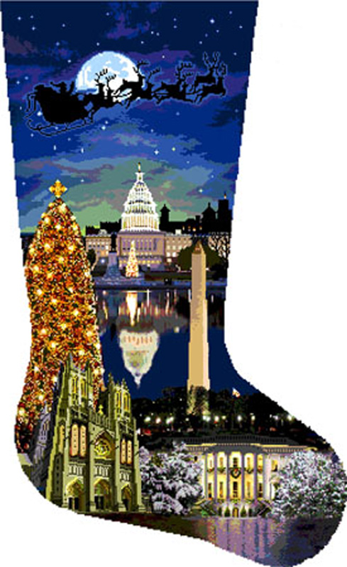 Washington DC Christmas Stocking - Hand Painted Canvas