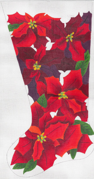 Noel Poinsettias Stocking - Hand Painted Needlepoint Canvas from dede's Needleworks