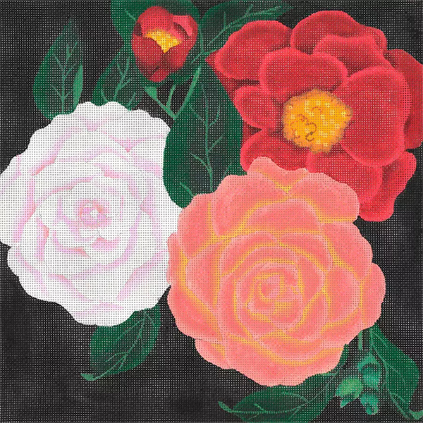 Giant Camellias - Hand Painted Needlepoint Canvas from dede's Needleworks