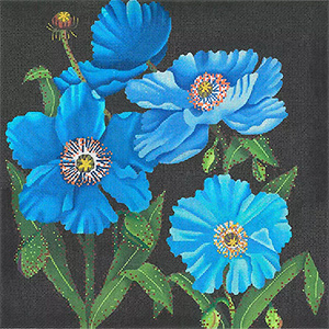 Giant Blue Himalayan Poppy - Hand Painted Needlepoint Canvas from dede's Needleworks