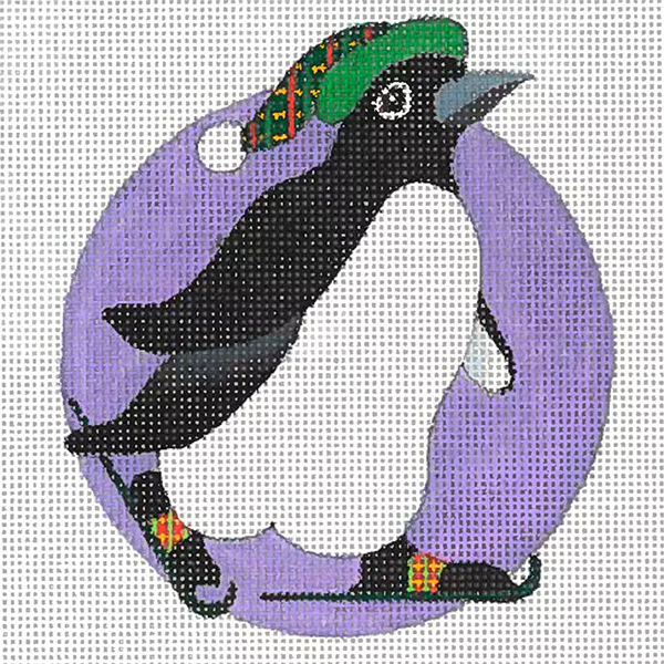 Ski Penguin Ornament - Hand Painted Needlepoint Canvas from dede's Needleworks