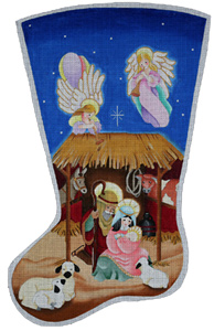 Creche Stocking - Hand Painted Needlepoint Canvas from dede's Needleworks