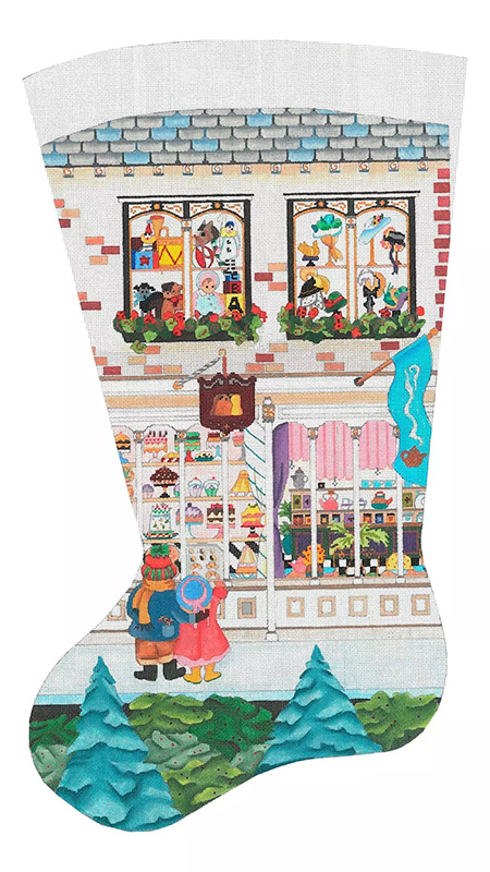 Santa's Wishes and Dream Emporium I Christmas Stocking - Hand Painted Needlepoint Canvas from dede's Needleworks