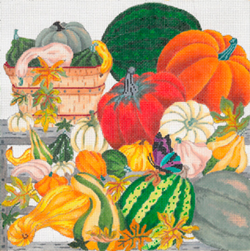 Autumn Farmer's Market without Border - Hand Painted Needlepoint Canvas from dede's Needleworks