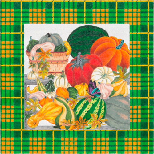 Autumn Farmer's Market with Border - Hand Painted Needlepoint Canvas from dede's Needleworks
