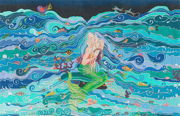 Enchanted Mermaid Dream - Hand Painted Needlepoint Canvas from dede's Needleworks