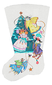 Dancing Bunnies Stocking - Hand Painted Needlepoint Canvas from dede's Needleworks