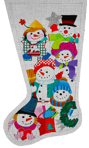 Multi Snowmen Stocking - Hand Painted Needlepoint Canvas from dede's Needleworks