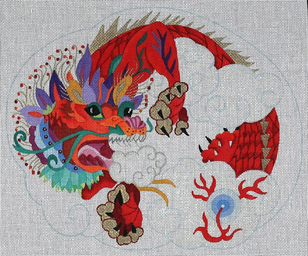 Chinese New Year Red Dragon - Hand Painted Needlepoint Canvas from dede's Needleworks