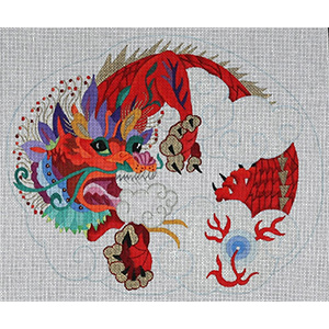 Chinese New Year Red Dragon - Hand Painted Needlepoint Canvas from dede's Needleworks
