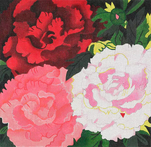 Giant Peonies - Hand Painted Needlepoint Canvas from dede's Needleworks