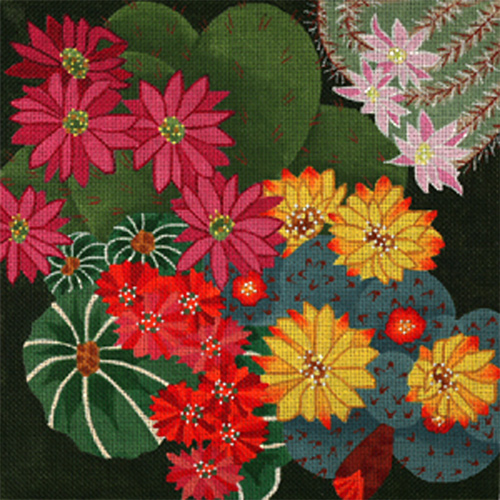 Giant Cactus Flowers - Hand Painted Needlepoint Canvas from dede's Needleworks