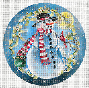 Snowman/Red Cardinals - Hand Painted Needlepoint Canvas by Joy Juarez