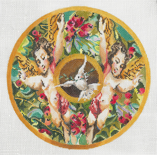 Cherubs and Dove - Hand Painted Needlepoint Canvas by Joy Juarez