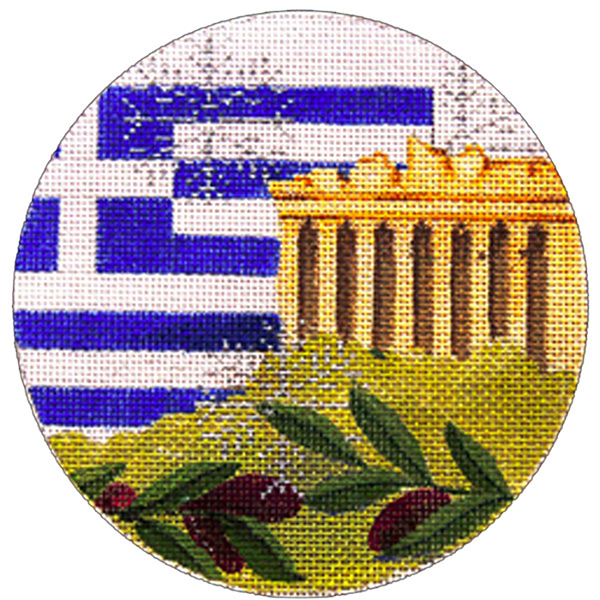 Greece Ornament - Hand Painted Needlepoint Canvas from Trubey Designs