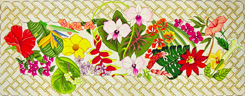 Floral Lattice Bench Cover - Hand-Painted Needlepoint Tapestry Canvas from Trubey Designs