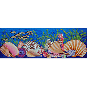 Seashells Bench Cover/Runner - Hand-Painted Needlepoint Tapestry Canvas from Trubey Designs