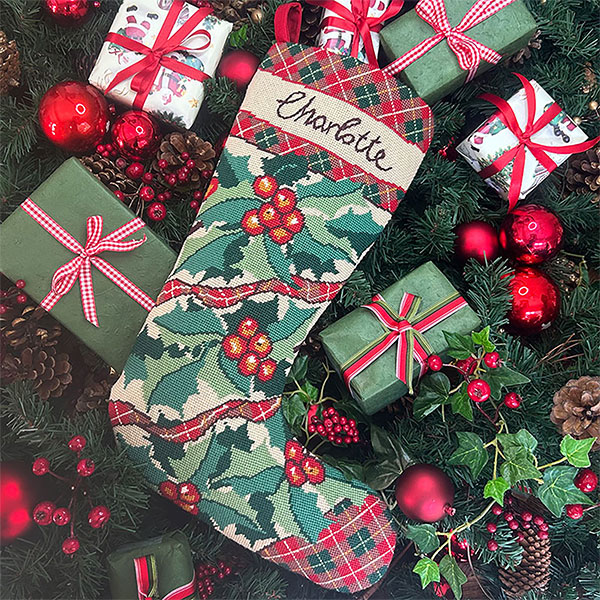Glorafilia Needlepoint - Holly & Tartan Christmas Stocking Kit