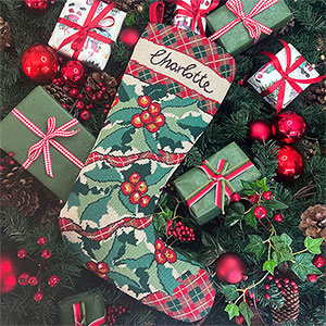 Glorafilia Needlepoint - Holly & Tartan Christmas Stocking Kit