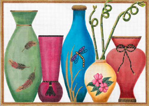 Five Vases with Curly Bamboos by Sharon G